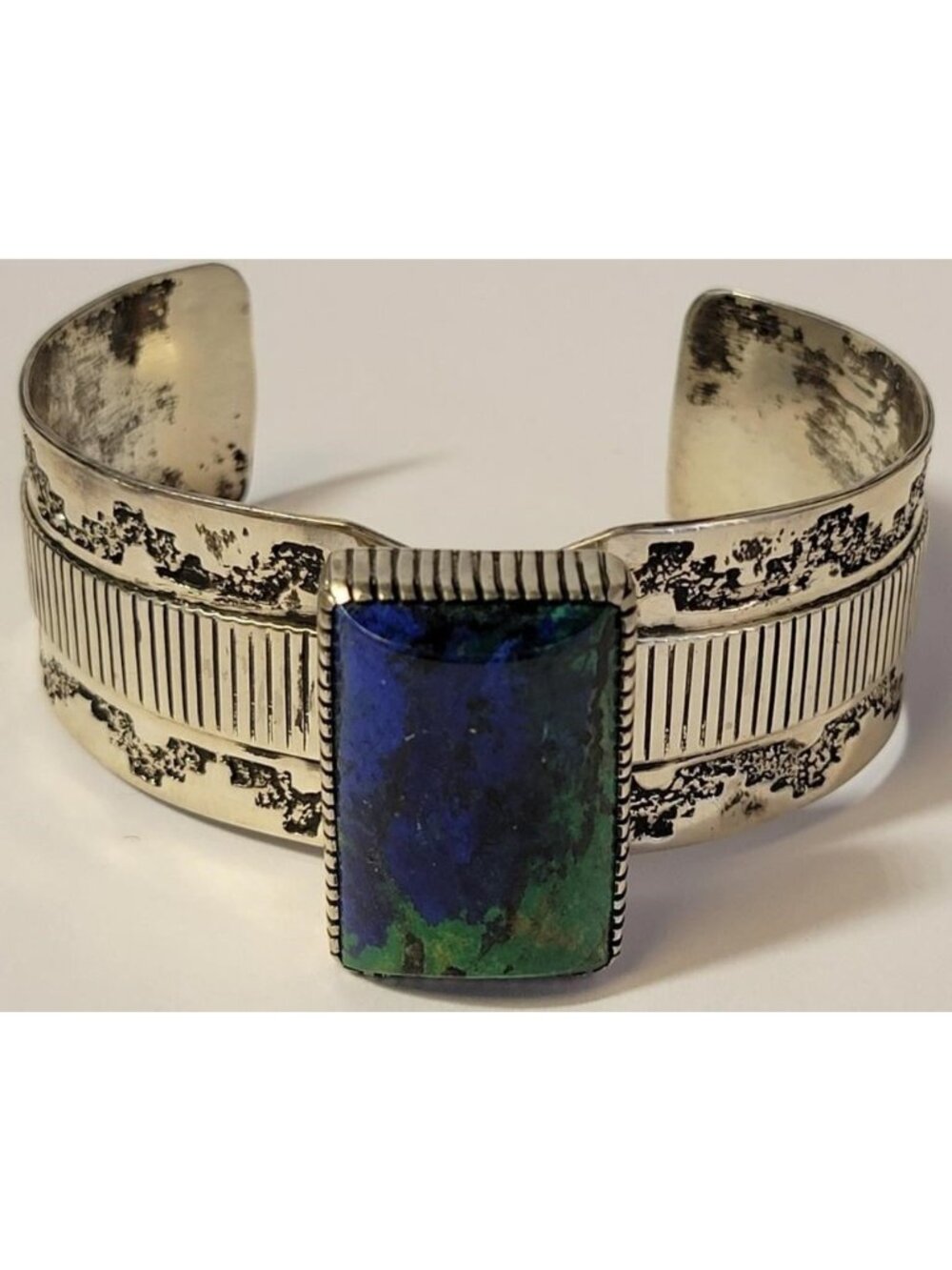 Native American Navajo Sterling Malachite Cuff Bracelet Stamped FT Crossed Arrow